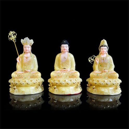 Tượng Ta Bà Tam Thánh Bột Đá Thạch Anh Cao Cấp Ngồi Đế Non Nước T2355