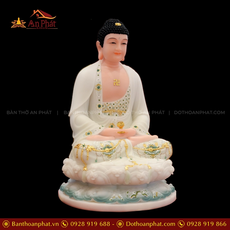 Tôn Tượng Bổn Sư Thích Ca Mâu Ni Tọa Đài Sen Đá Đài Loan Xanh trắng T2389 11 Tôn Tượng Bổn Sư Thích Ca Mâu Ni Tọa Đài Sen Đá Đài Loan Xanh trắng T2389