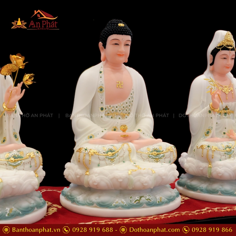 Tôn Tượng Bổn Sư Thích Ca Mâu Ni Tọa Đài Sen Đá Đài Loan Xanh trắng T2389 12 Tượng Phật Thích Ca ngồi đá đẹp