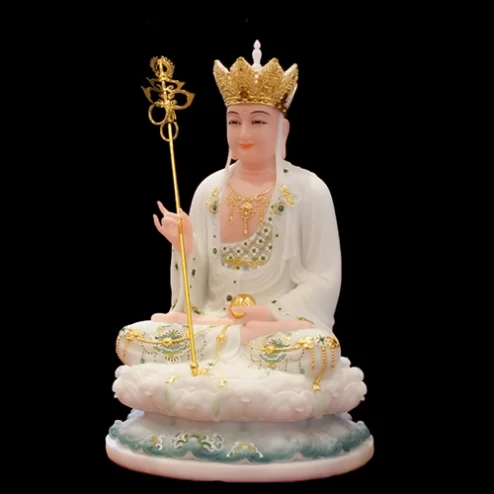 Tôn Tượng Địa Tạng Vương Tọa Đài Sen Đá Đài Loan Xanh trắng T2387