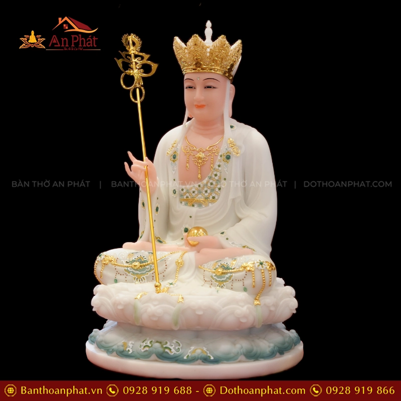 Tôn Tượng Địa Tạng Vương Tọa Đài Sen Đá Đài Loan Xanh trắng T2387 9 Tôn Tượng Địa Tạng Vương Tọa Đài Sen Đá Đài Loan Xanh trắng T2387