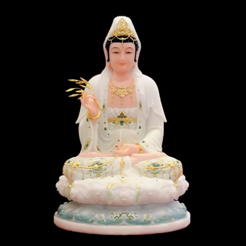 Tôn Tượng Quan Thế Âm Tọa Đài Sen Đá Đài Loan Xanh trắng T2388