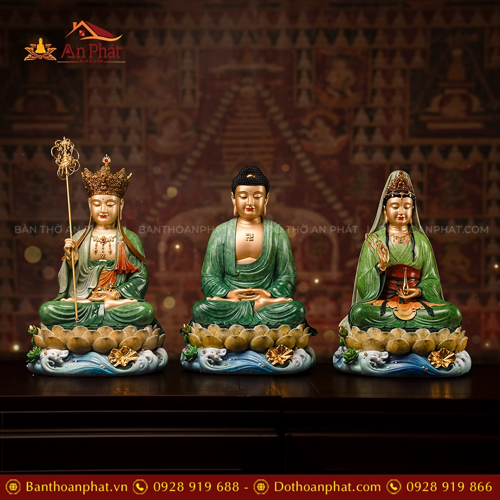 Tôn Tượng Ta Bà Tam Thánh Ngọc Thạch Phủ Đồng Lục Bảo Vân T2426