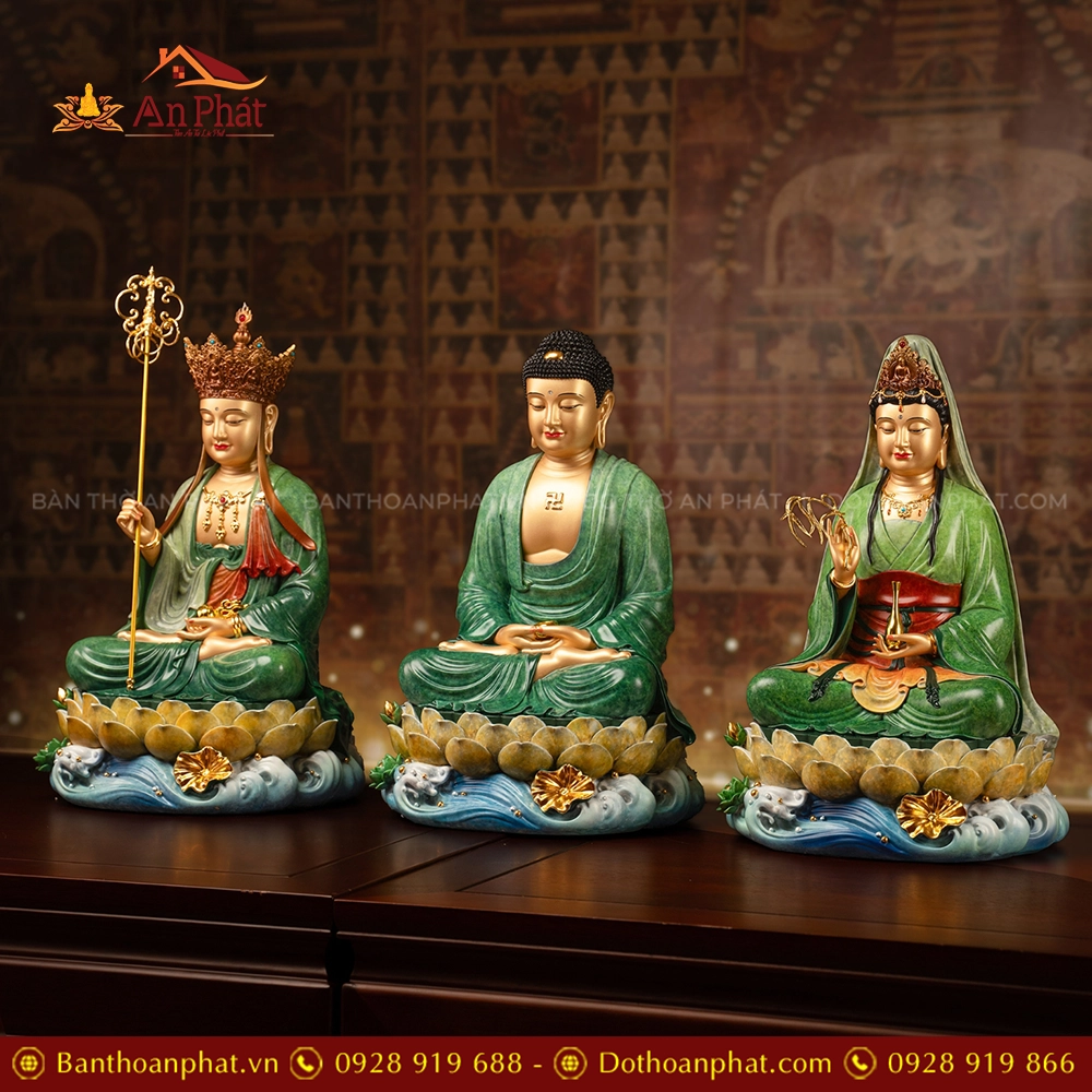 Tượng Ta Bà Tam Thánh ngồi đẹp bằng đồng