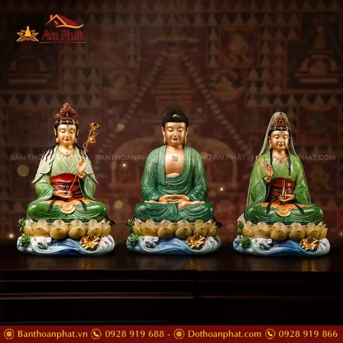 Tôn Tượng Tây Phương Tam Thánh Ngọc Thạch Phủ Đồng Lục Bảo Vân T2428