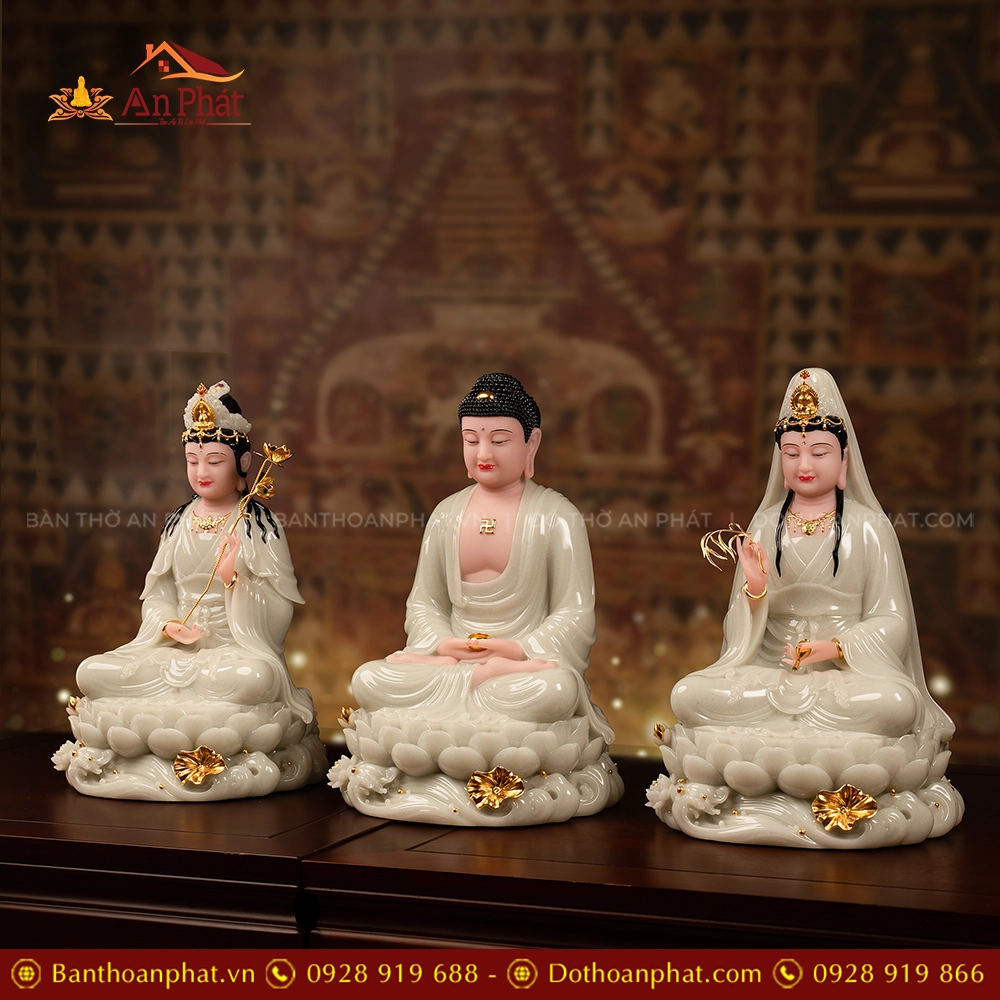 Tượng Tây Phương Tam Thánh ngồi đá đẹp