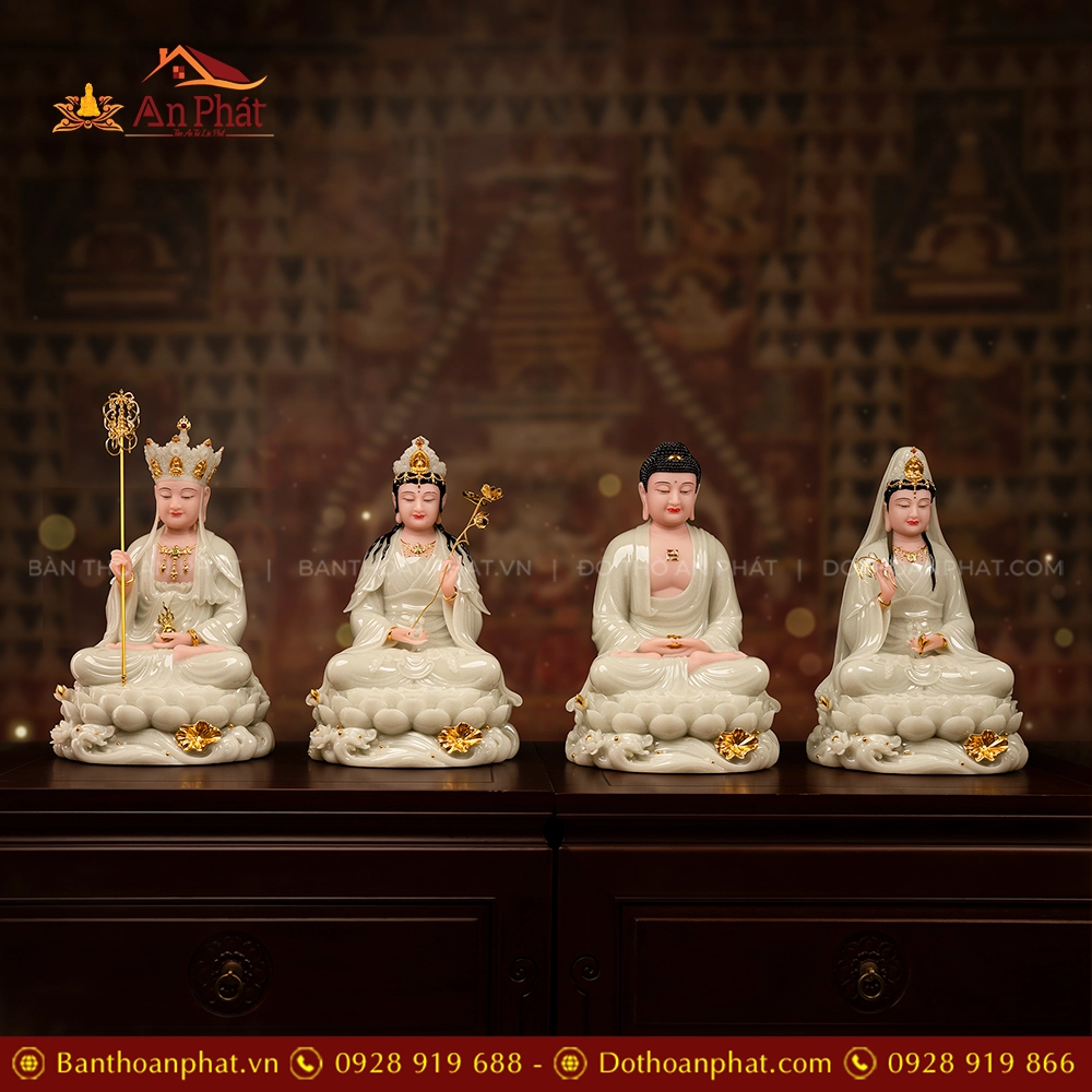 Trọn Bộ Tượng Phật Thạch Anh Men Xanh Ngọc Bảo T2424