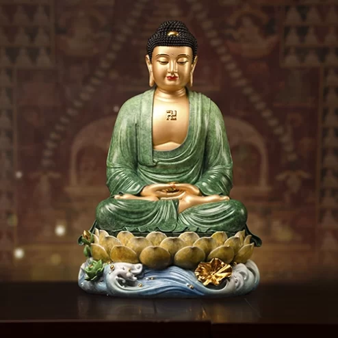 Tượng Bổn Sư Thích Ca Mâu Ni Ngọc Thạch phủ đồng Lục Bảo Vân T2411