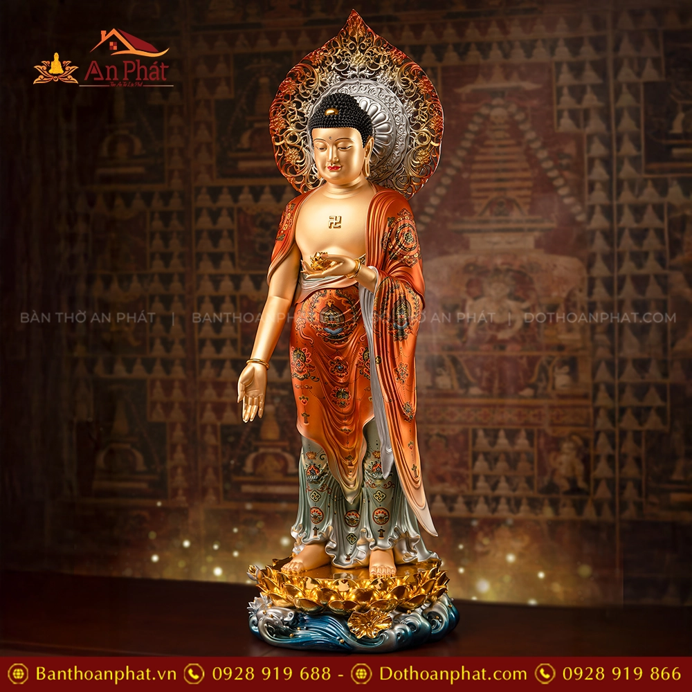 Tượng Phật Thích Ca đứng bằng đồng đẹp