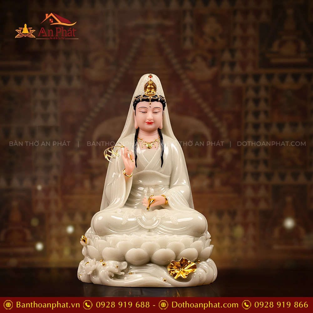 Tượng Quan Âm Thạch Anh Men Xanh Ngọc Bảo T2400