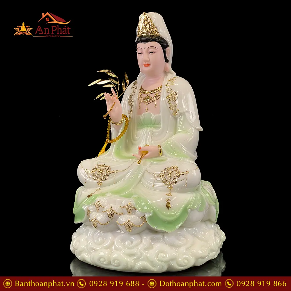 Tượng Phật Ta Bà Tam Thánh Ngồi Mây Bột Đá Màu Thiên Thanh T2371 32 tuong phat ta ba tam thanh ngoi may bot da mau thien thanh t237100005