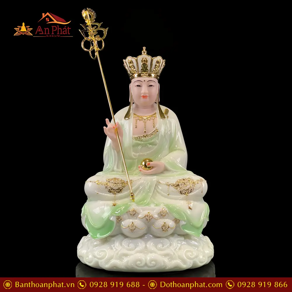 Tượng Phật Ta Bà Tam Thánh Ngồi Mây Bột Đá Màu Thiên Thanh T2371 30 tuong phat ta ba tam thanh ngoi may bot da mau thien thanh t237100009