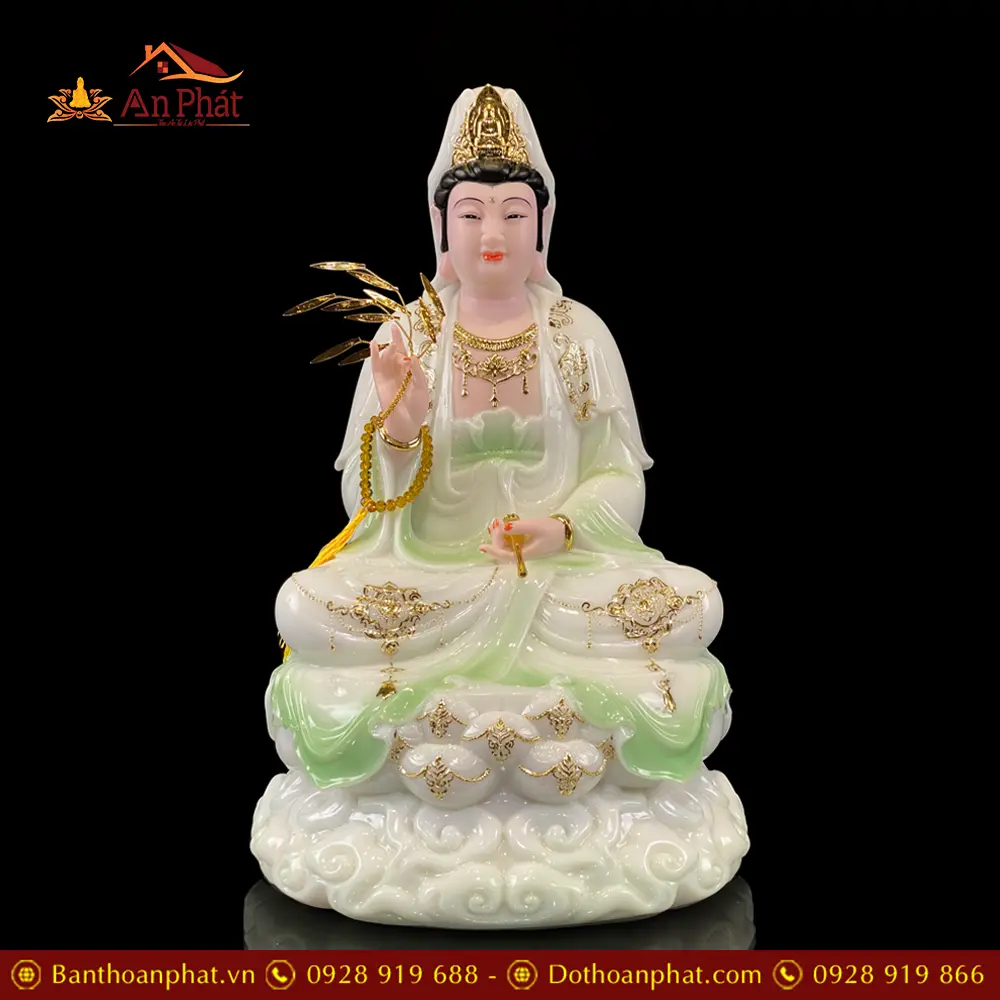 Tượng Phật Ta Bà Tam Thánh Ngồi Mây Bột Đá Màu Thiên Thanh T2371 29 tuong phat ta ba tam thanh ngoi may bot da mau thien thanh t237100010