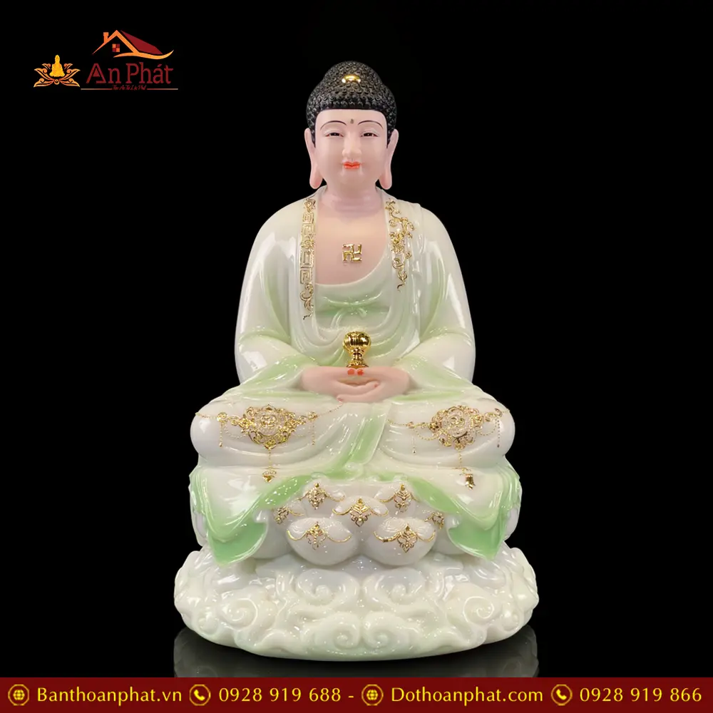 Tượng Phật Ta Bà Tam Thánh Ngồi Mây Bột Đá Màu Thiên Thanh T2371 28 tuong phat ta ba tam thanh ngoi may bot da mau thien thanh t237100011