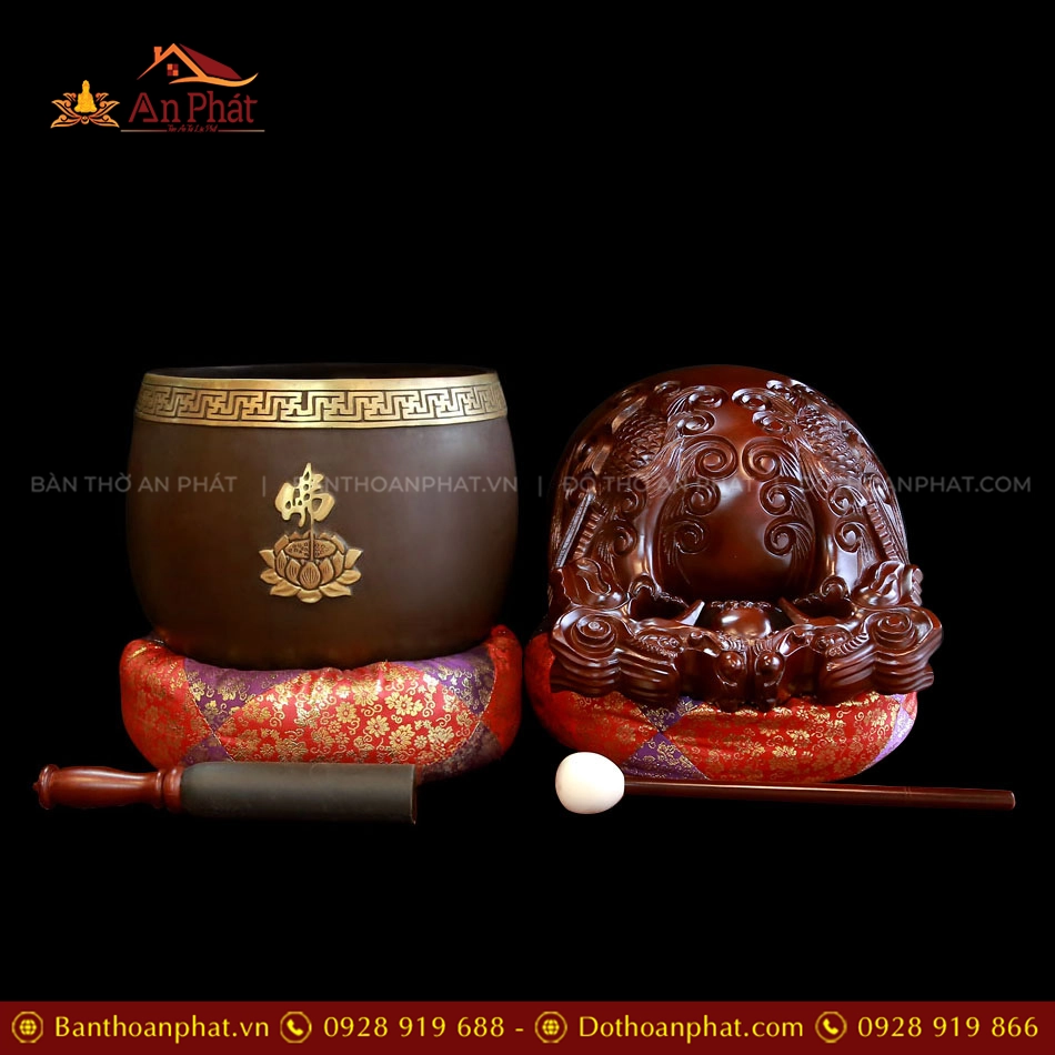 Bộ Chuông Đồng Chữ Phật - Mõ Rồng Gỗ cỡ lớn AK11218 13 Bộ Chuông Đồng Chữ Phật - Mõ Rồng Gỗ cỡ lớn AK11218