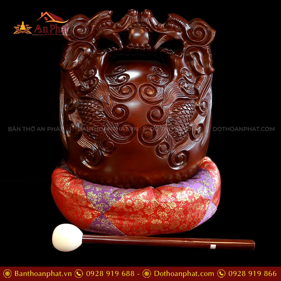 Bộ Chuông Đồng Chữ Phật - Mõ Rồng Gỗ cỡ lớn AK11218 16 Mõ rồng gỗ cao cấp