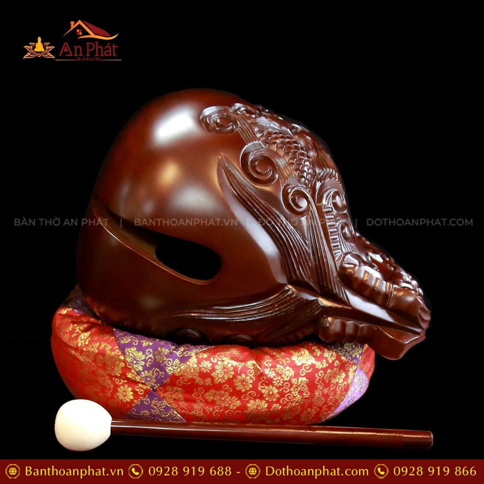Bộ Chuông Đồng Chữ Phật - Mõ Rồng Gỗ cỡ lớn AK11218 17 Bo Chuong Chu Phat Mo Rong Go Thao Hoa Le 16inch AK11218 6
