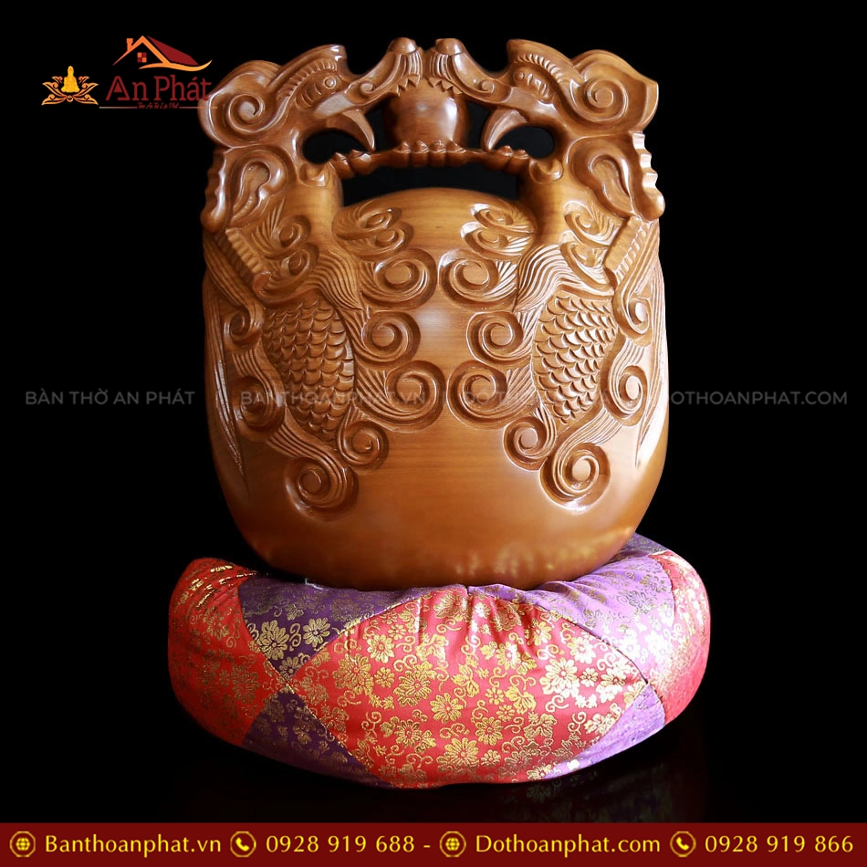 Bộ Chuông Đồng Đen - Mõ Rồng Bằng Gỗ Bưởi nhiều cỡ AK11217 18 Chuông mõ chùa