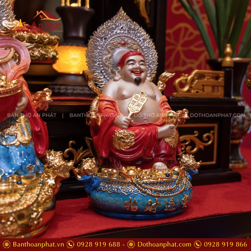 Bộ Tứ Phúc Ngọc Thạch Phủ Đồng Đỏ Đế Xanh Dương T2527 19 Tôn tượng Thổ Địa ngồi đẹp