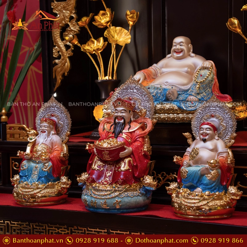 Bộ Tứ Phúc Ngọc Thạch Phủ Đồng Ngũ Sắc Ánh Vàng T2529 10 Bộ tượng Thần Tài Di Lặc đẹp