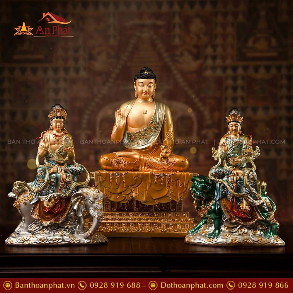 Tôn Tượng Hoa Nghiêm Tam Thánh Ngọc Thạch Phủ Đồng Lam Bảo Hoa T2433 17 Tôn Tượng Hoa Nghiêm Tam Thánh Ngọc Thạch Phủ Đồng Lam Bảo Hoa T2433