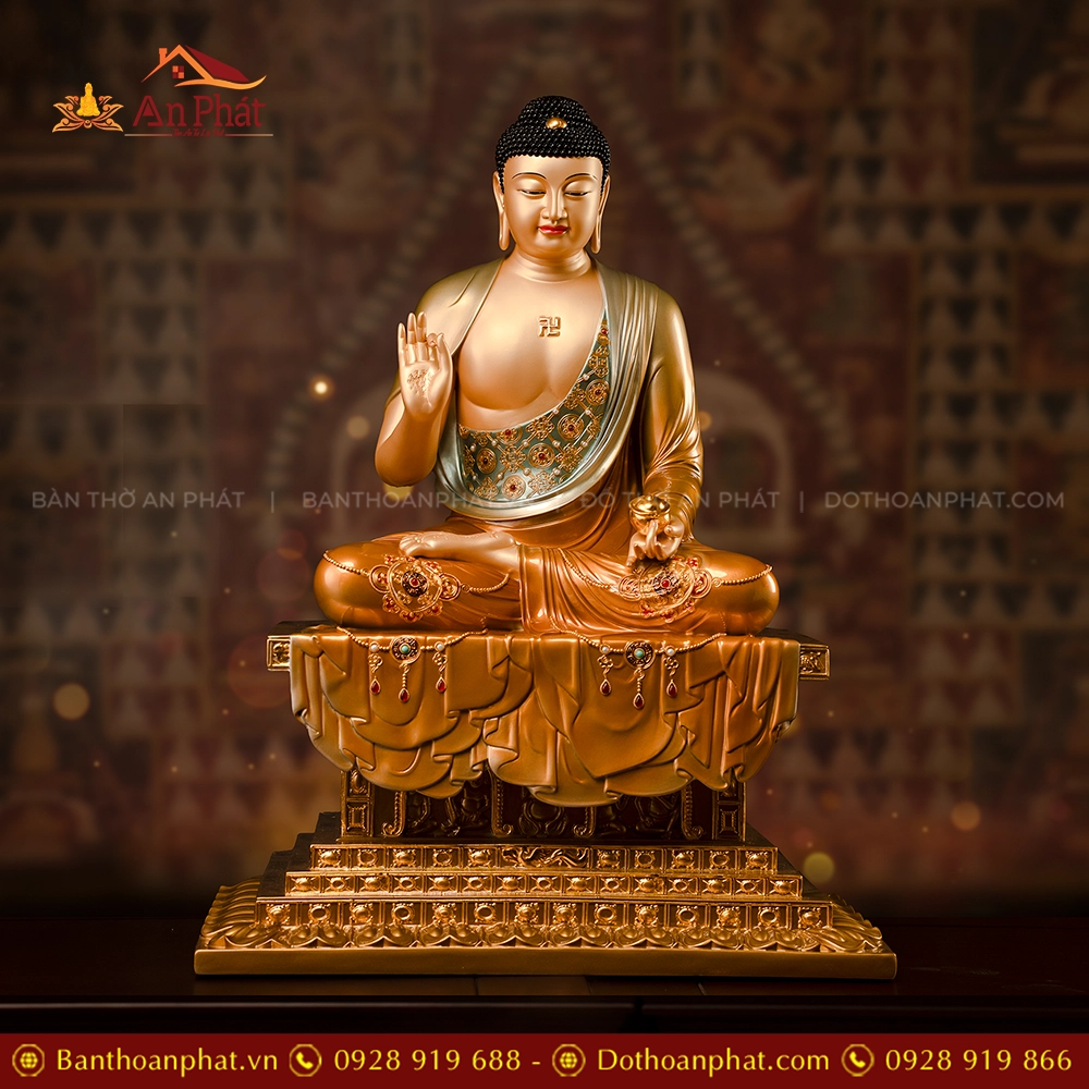 Tôn Tượng Hoa Nghiêm Tam Thánh Ngọc Thạch Phủ Đồng Lam Bảo Hoa T2433 21 Tôn tượng Phật Thích Ca đẹp