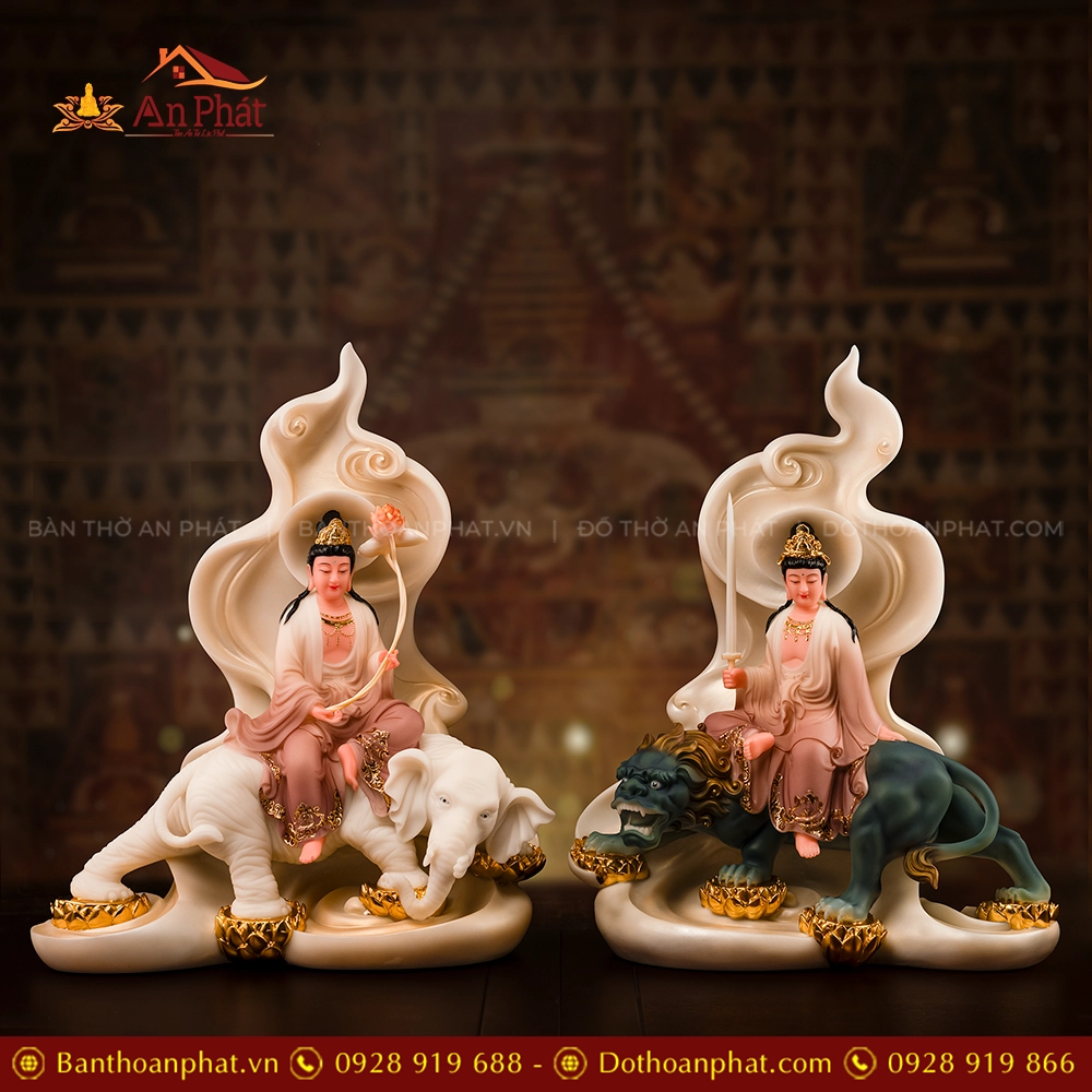 Tôn Tượng Hoa Nghiêm Tam Thánh Thạch Anh Hồng Bảo Vân T2434 21 Tôn tượng Phổ Hiền Bồ tát và Văn Thù Bồ tát
