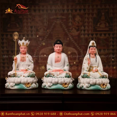 Tôn Tượng Ta Bà Tam Thánh Thạch Anh Ngọc Liên Bạch Y T2459