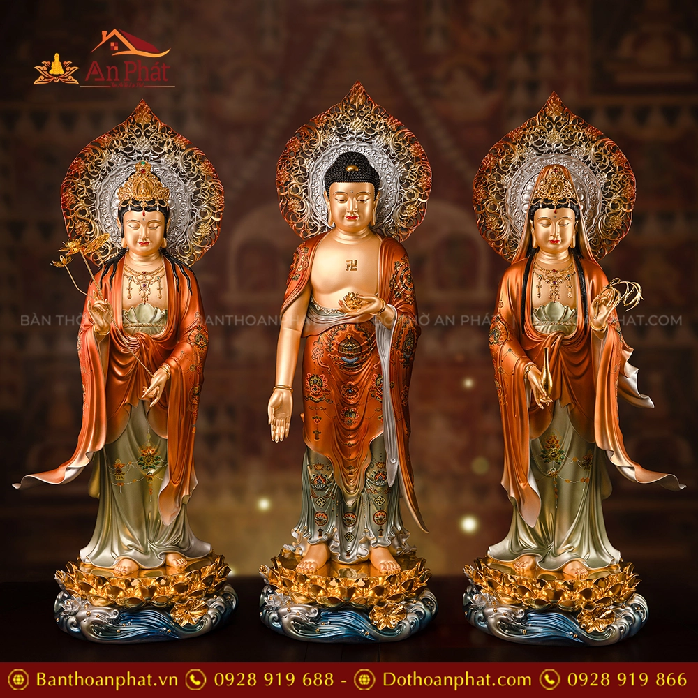 Tôn Tượng Tây Phương Tam Thánh Ngọc Thạch Phủ Đồng Kim Xích Quang T2455 17 Tôn Tượng Tây Phương Tam Thánh Ngọc Thạch Phủ Đồng Kim Xích Quang T2455