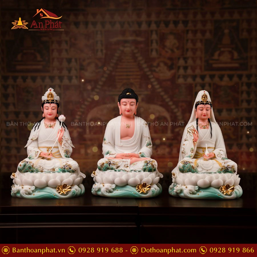 Tôn Tượng Tây Phương Tam Thánh Thạch Anh Ngọc Liên Bạch Y T2460 15 Tôn Tượng Tây Phương Tam Thánh Thạch Anh Ngọc Liên Bạch Y T2460