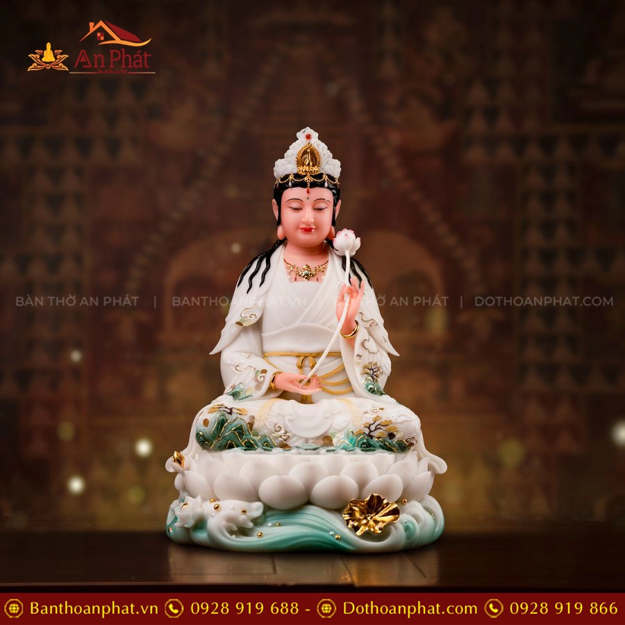 Tôn Tượng Tây Phương Tam Thánh Thạch Anh Ngọc Liên Bạch Y T2460 17 Tôn Tượng Đại Thế Chí Bồ tát để bàn thờ