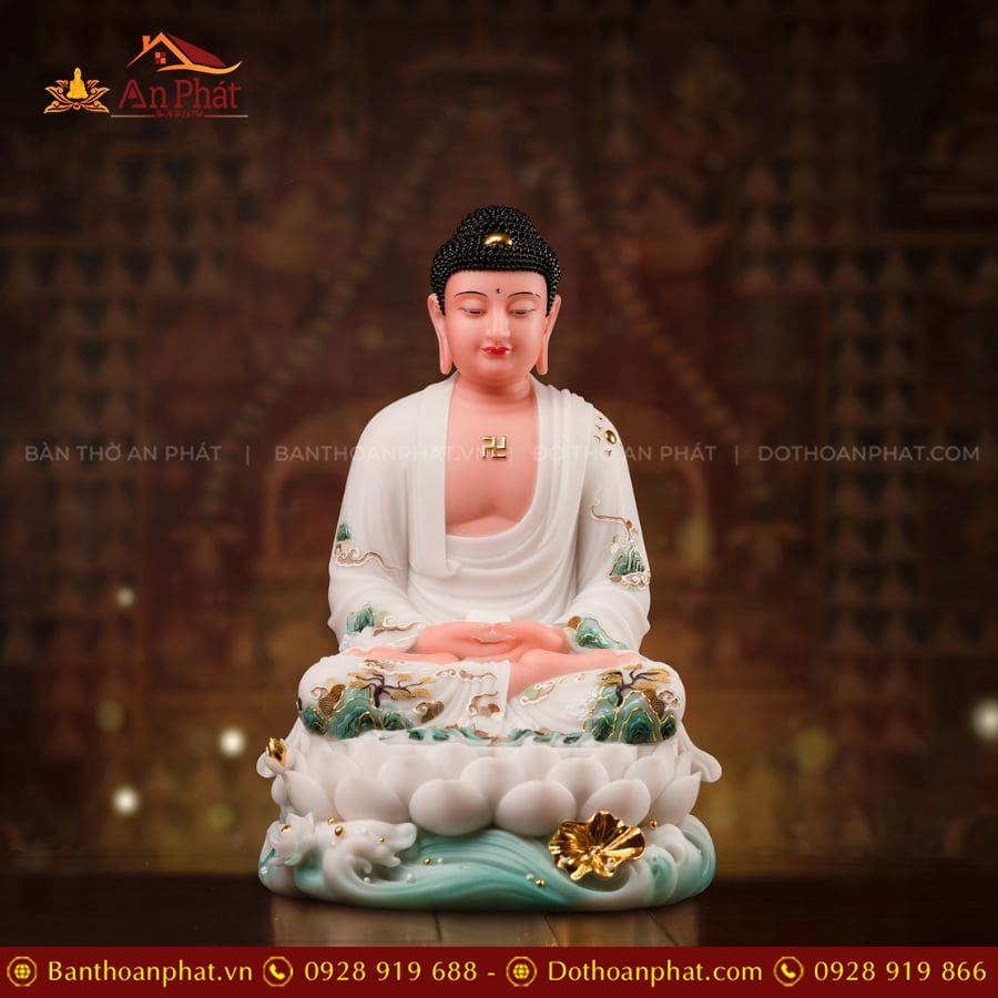 Tôn Tượng Tây Phương Tam Thánh Thạch Anh Ngọc Liên Bạch Y T2460 18 Tôn Tượng Phật A Di Đà để bàn thờ