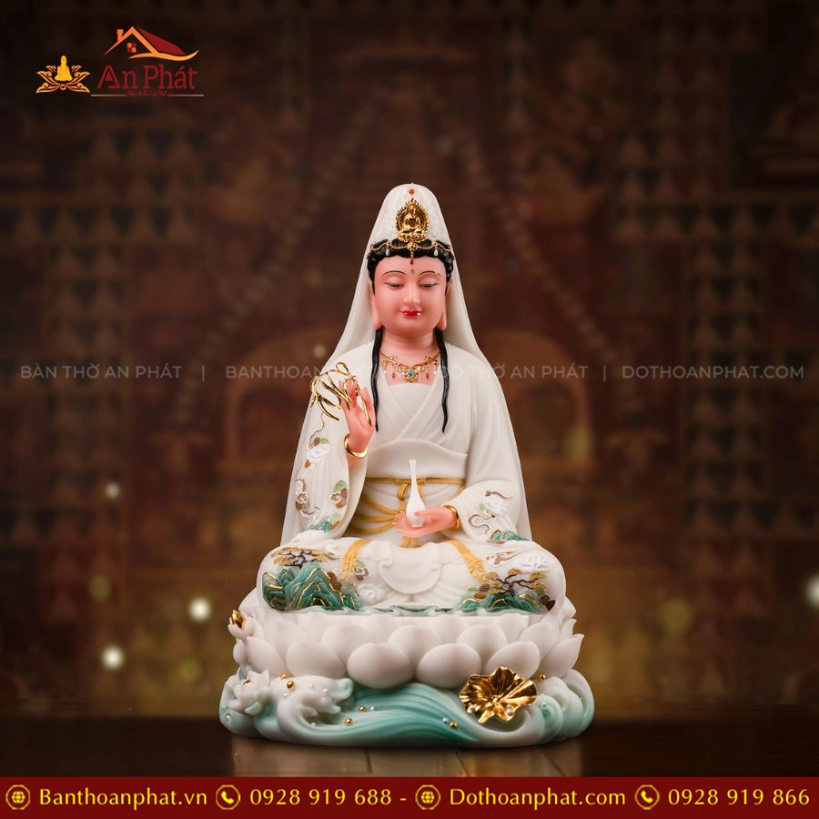 Tôn Tượng Tây Phương Tam Thánh Thạch Anh Ngọc Liên Bạch Y T2460 19 Tôn Tượng Quan âm Bồ tát để bàn thờ