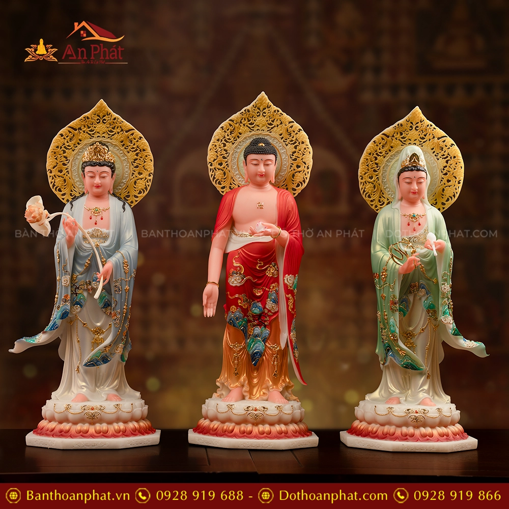 Tôn Tượng Tây Phương Tam Thánh Thạch Anh Tam Sắc Liên Quang T2437 17 Tôn Tượng Tây Phương Tam Thánh Thạch Anh Tam Sắc Liên Quang T2437