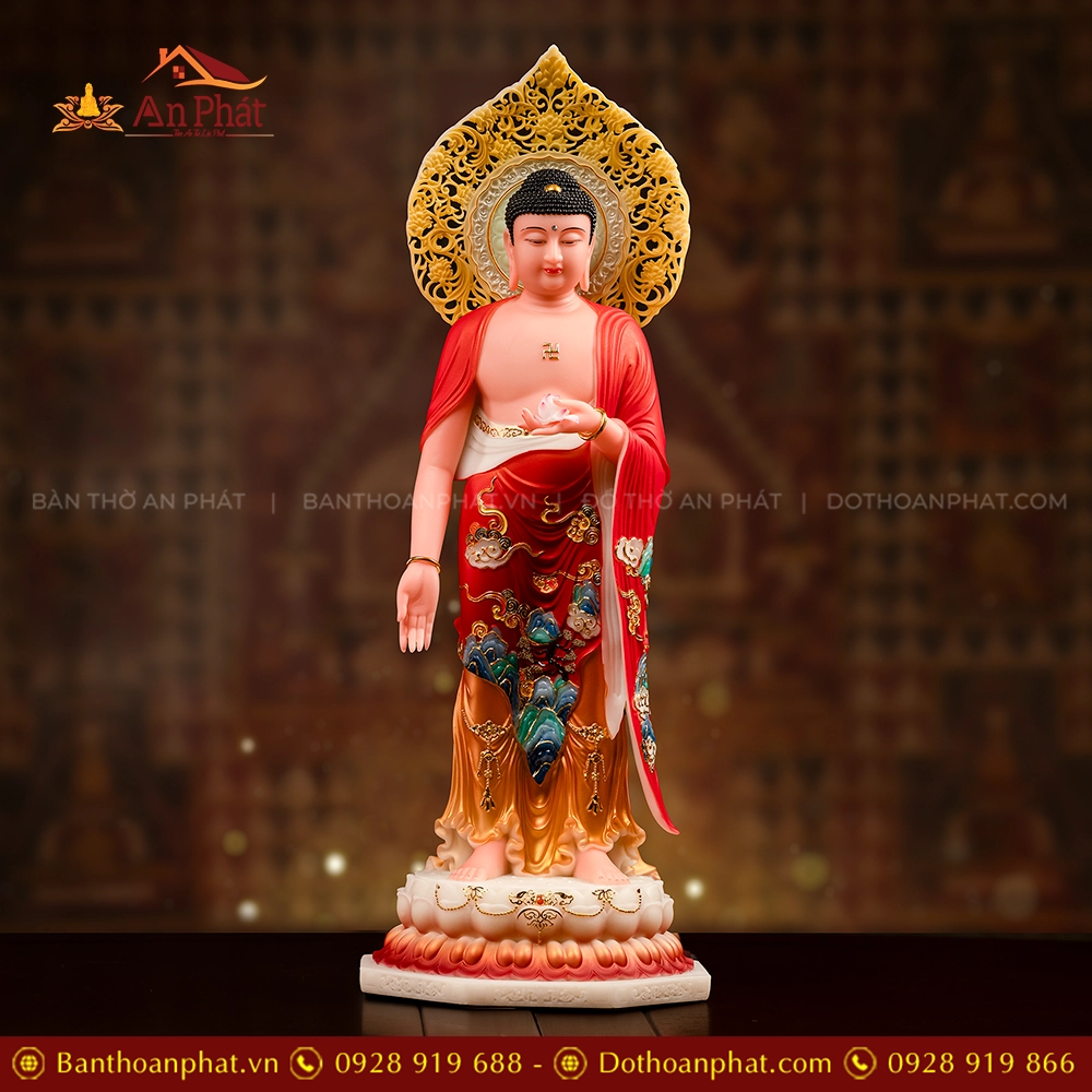 Tôn Tượng Tây Phương Tam Thánh Thạch Anh Tam Sắc Liên Quang T2437 20 Tượng Phật A Di Đà đứng đẹp bằng đá