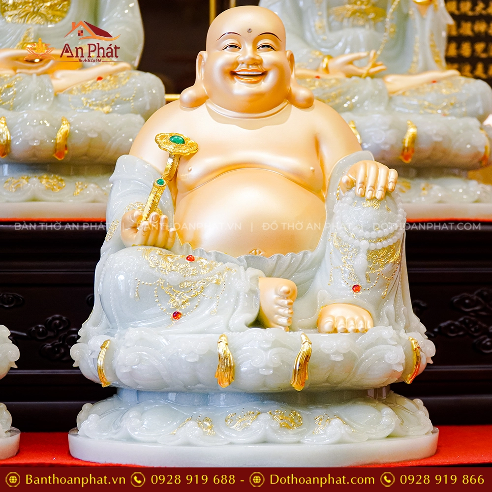 Tượng Bồ Tát Di Lặc Tọa Đài Sen Ngọc Thạch Phủ Đồng Hào Quang T2556 13 Tượng Bồ Tát Di Lặc Tọa Đài Sen Ngọc Thạch Phủ Đồng Hào Quang T2556