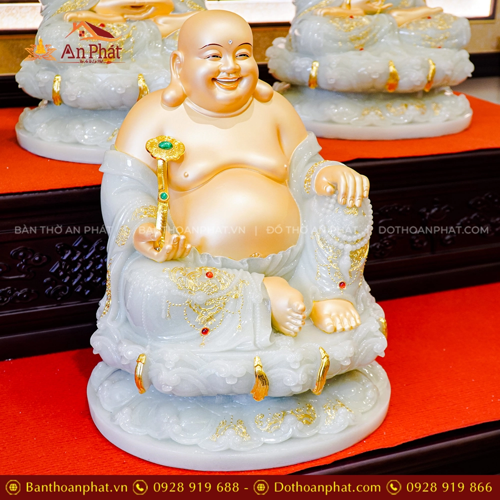 Tượng Bồ Tát Di Lặc Tọa Đài Sen Ngọc Thạch Phủ Đồng Hào Quang T2556 14 Tượng Phật Di Lặc ngồi đẹp