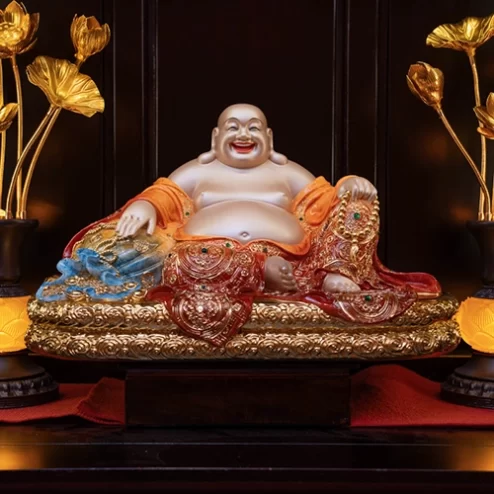 Tượng Di Lặc Ngọc Thạch Phủ Đồng Đỏ Hổ Phách T2551