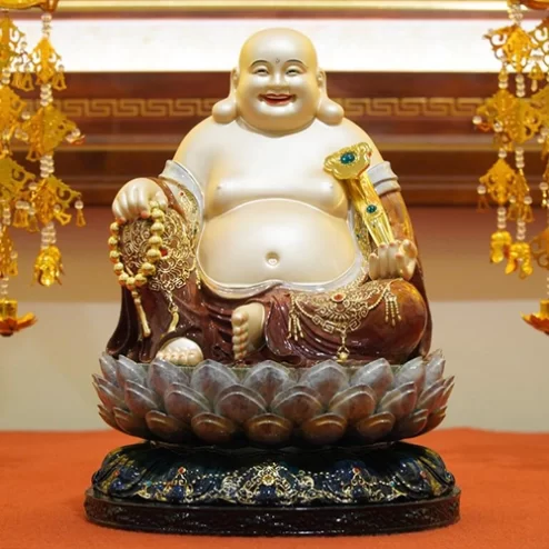 Tượng Di Lặc ngồi đồng tọa Đài sen T2555