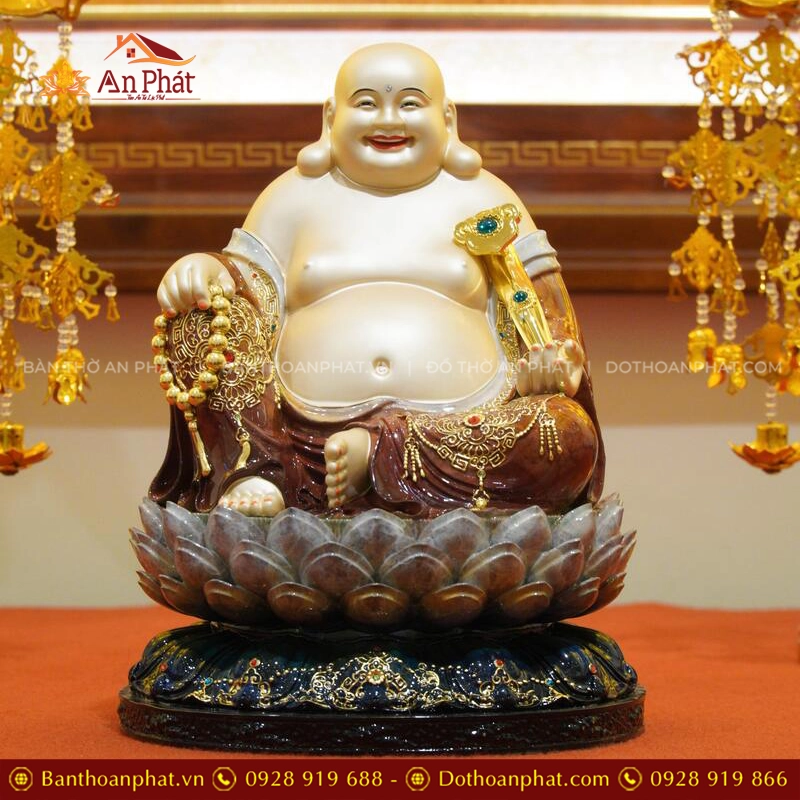 Tượng Di Lặc ngồi đồng tọa Đài sen T2555 9 Tượng Di Lặc ngồi đồng tọa Đài sen T2555