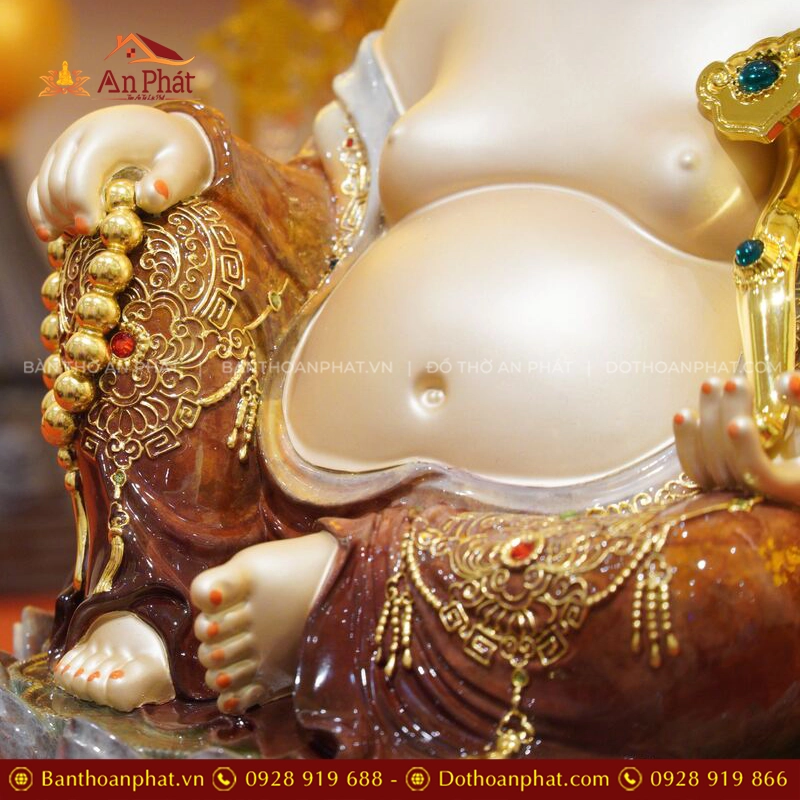 Tượng Di Lặc ngồi đồng tọa Đài sen T2555 12 Tuong Di Lac ngoi dong toa Dai sen T2555 5