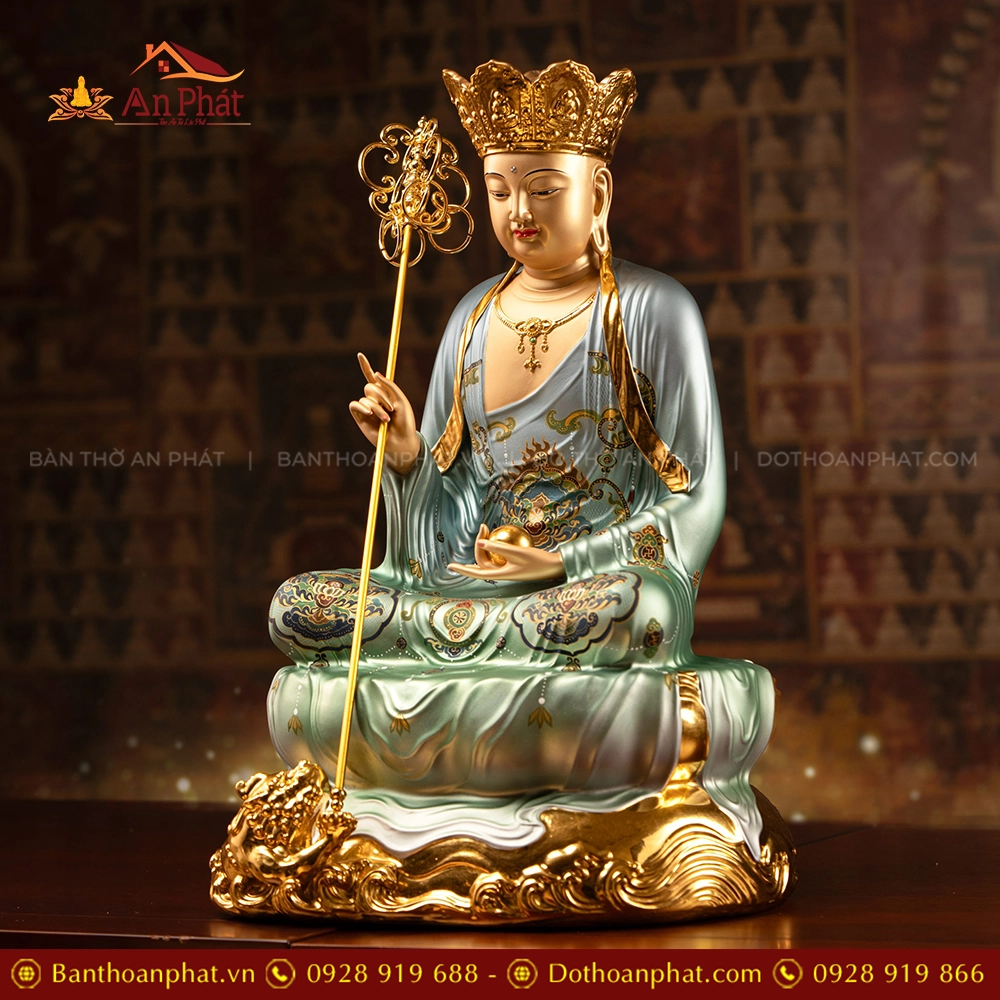 Tượng Địa Tạng Ngọc Thạch phủ Đồng Thanh Vân T2465 12 Tượng Địa tạng Vương Bồ tát ngồi đẹp bằng đồng