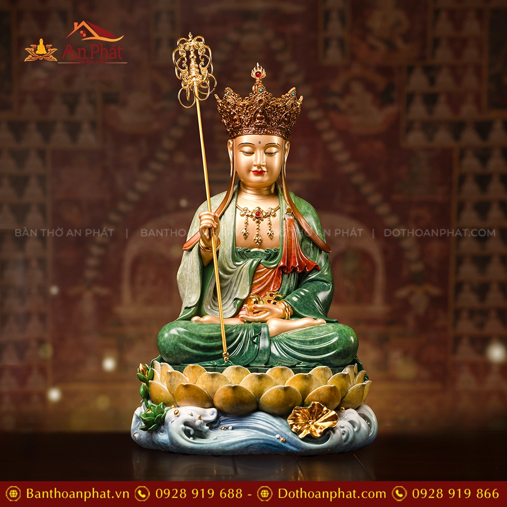 Tượng Địa Tạng Ngọc Thạch phủ đồng Lục Bảo Vân T2463 11 Tượng Địa Tạng Ngọc Thạch phủ đồng Lục Bảo Vân T2463