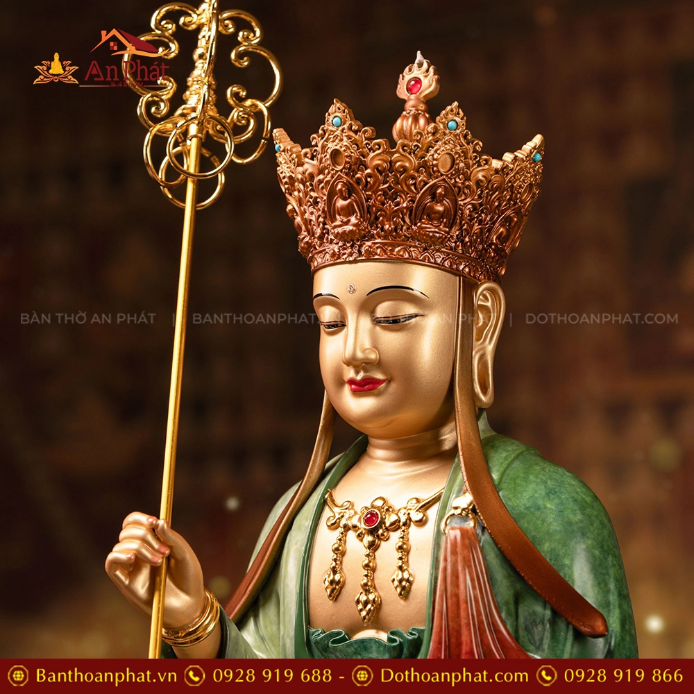 Tượng Địa Tạng Ngọc Thạch phủ đồng Lục Bảo Vân T2463 13 Tuong Dia Tang Ngoc Thach phu dong Luc Bao Van T2463 4