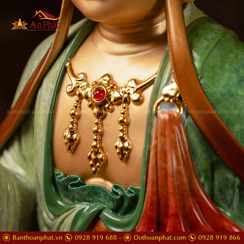 Tượng Địa Tạng Ngọc Thạch phủ đồng Lục Bảo Vân T2463 14 Tuong Dia Tang Ngoc Thach phu dong Luc Bao Van T2463 5
