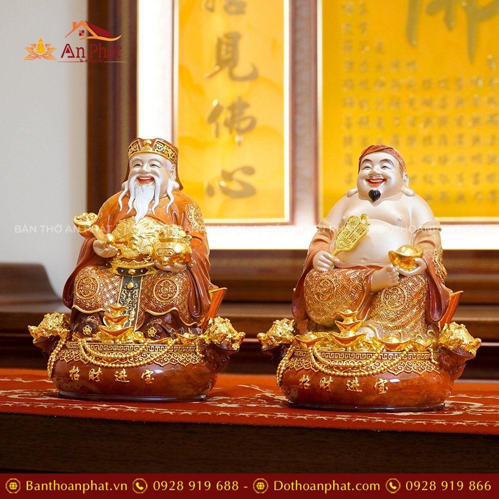 Tượng Tài Địa Ngồi Đồng Dát Vàng T2499 20 Tượng Thần Tài Thổ Địa hút tài lộc