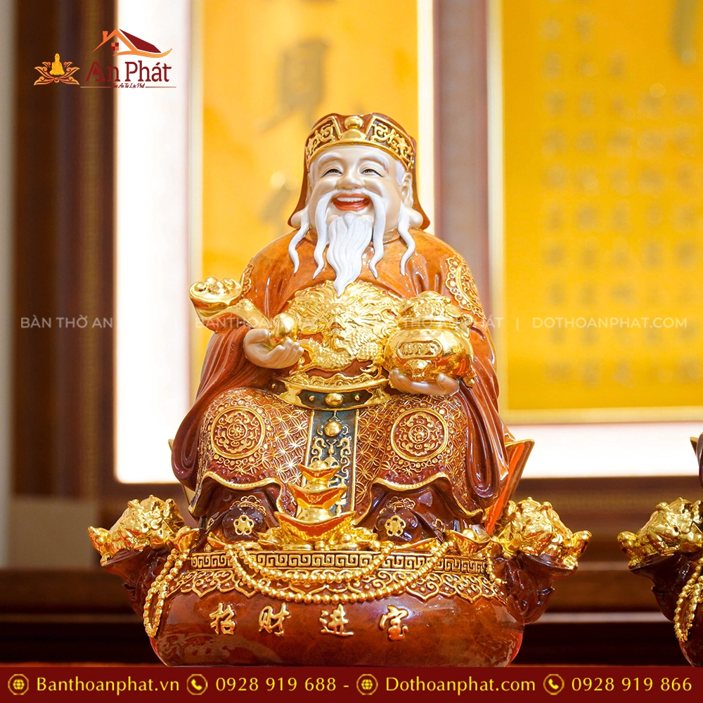 Tượng Tài Địa Ngồi Đồng Dát Vàng T2499 22 Tượng Thần Tài ngồi đẹp bằng đồng
