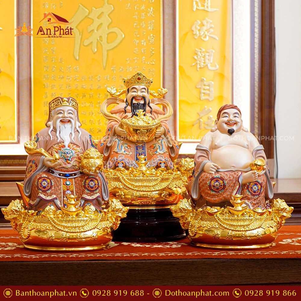 Tượng Tài Địa Ngồi Đồng Dát Vàng T2500 16 Tượng 3 Ông Thần tài Thần tiền Thổ Địa