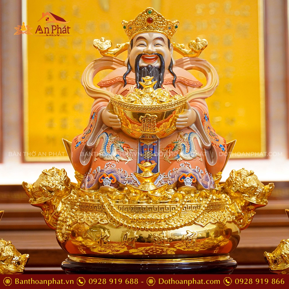 Tượng Tài Địa Ngồi Đồng Dát Vàng T2500 17 Tượng ông Thần Phát hút tài lộc