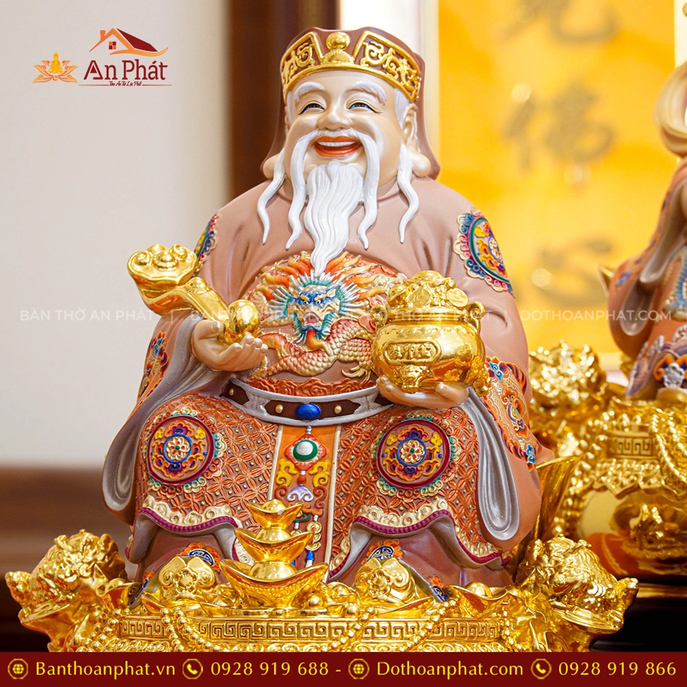 Tượng Tài Địa Ngồi Đồng Dát Vàng T2500 18 Tượng Thần Tài ngồi bằng đồng